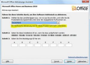 MS Office lässt sich nicht telefonisch aktivieren